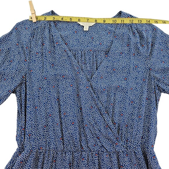 Lucky Brand Mila Women’s Wrap Front Blue Polka Dot Slip Lined Dress – Size Small - Picture 10 of 16